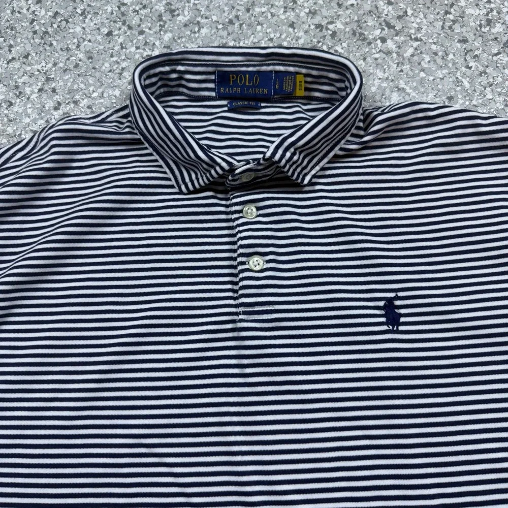 Polo Ralph ALuren Stripped Polo Men's Large Black White Pony Preppy